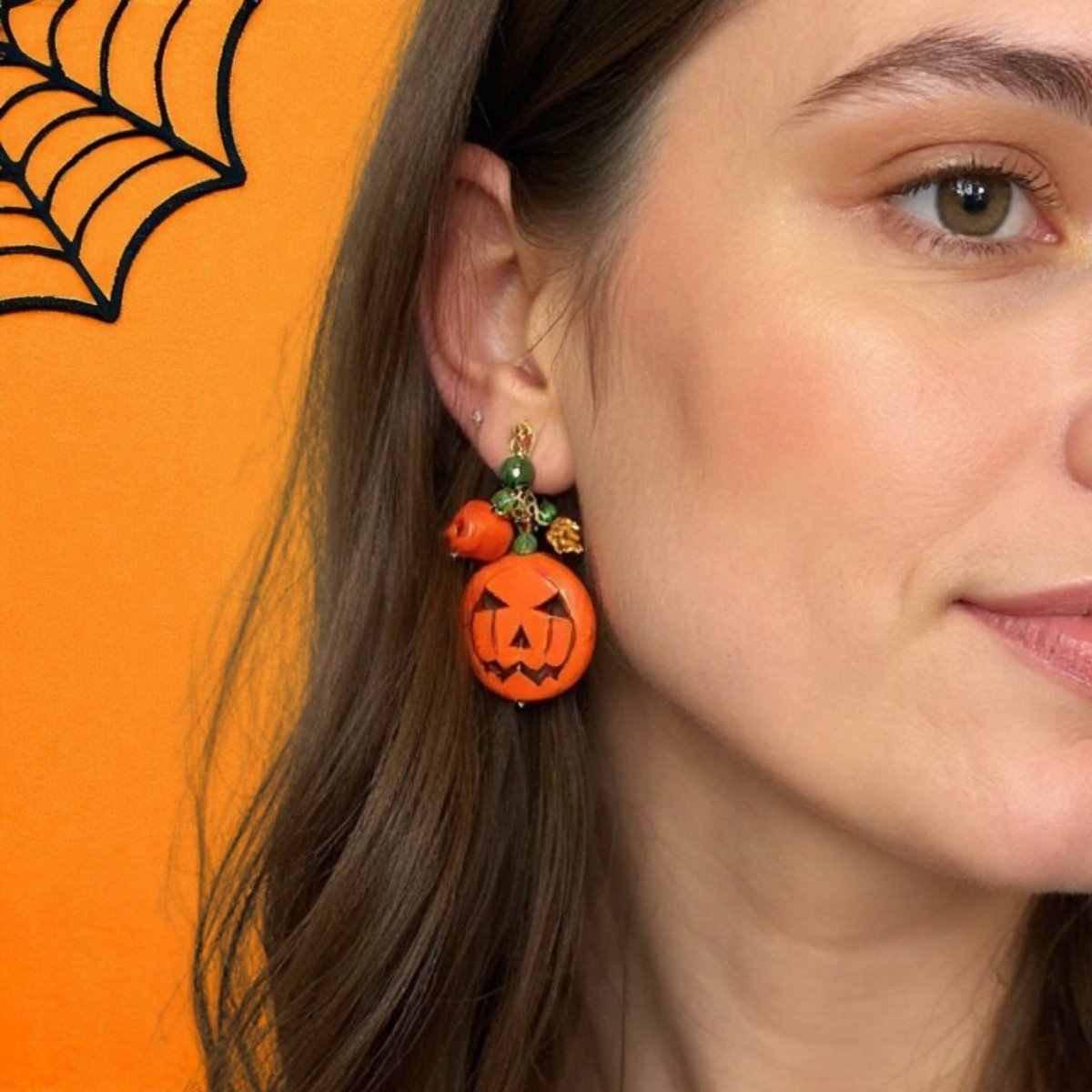 Boucles d’Oreilles Halloween – Citrouilles - Pierre porte - bonheur