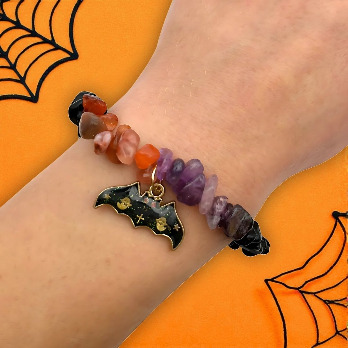 Bracelet Halloween en Agate Rouge, Améthyste & Obsidienne - Pierre porte - bonheur