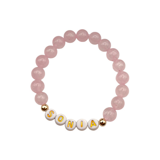 Bracelet Personnalisé en Quartz Rose Naturel – Votre Prénom ou Message Unique