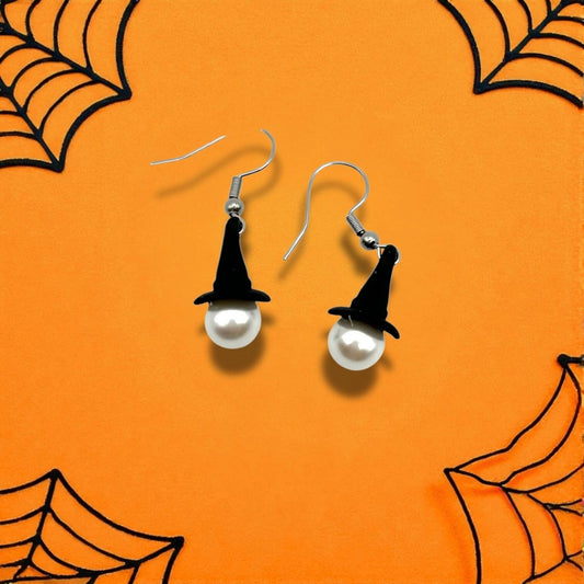 Boucles d’Oreilles Halloween – Chapeaux Noirs & Perles - Pierre porte - bonheur