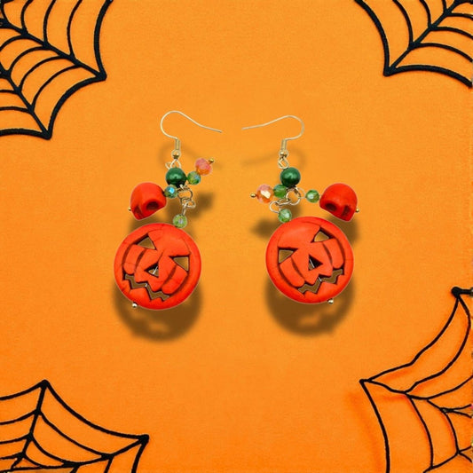Boucles d’Oreilles Halloween – Citrouilles - Pierre porte - bonheur