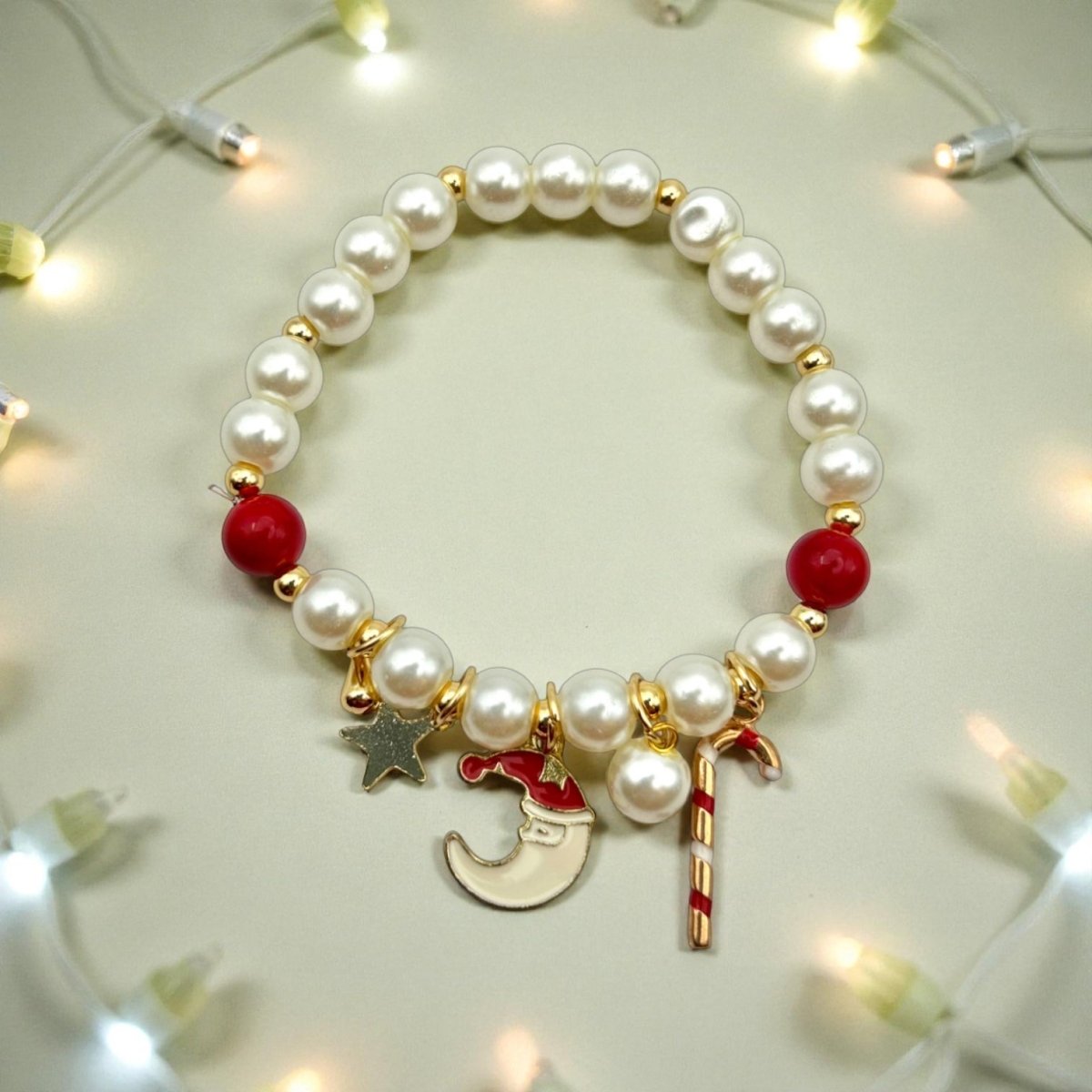 Bracelet de Noël en Jade Mashan Naturel – Charms Festifs et Élégance Dorée - Pierre porte - bonheur