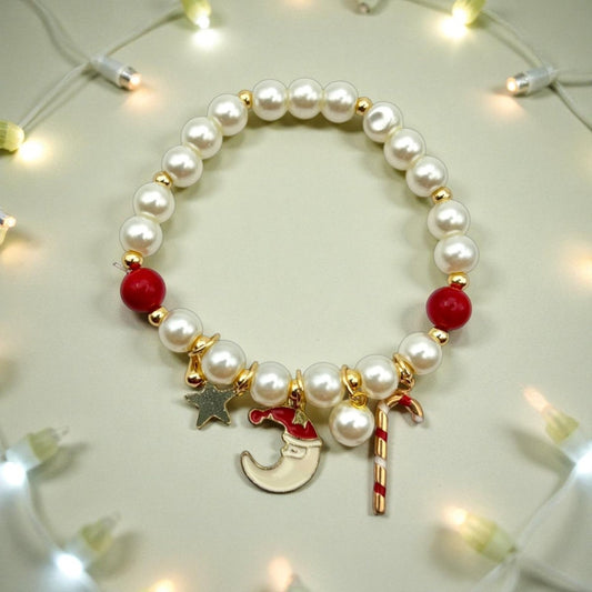 Bracelet de Noël en Jade Mashan Naturel – Charms Festifs et Élégance Dorée - Pierre porte - bonheur