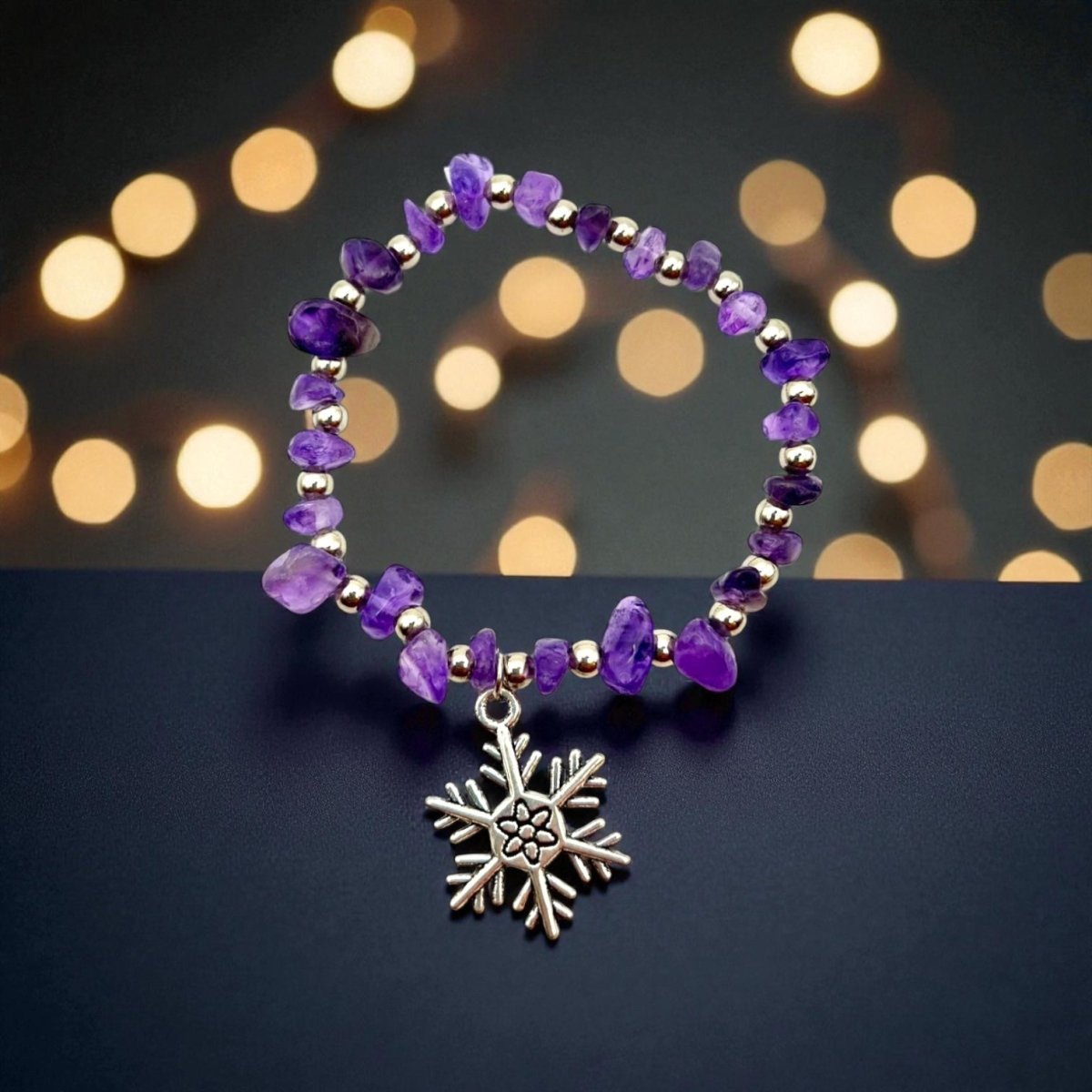 Bracelet en Améthyste Naturelle – Flocon de Neige Porte - Bonheur - Pierre porte - bonheur