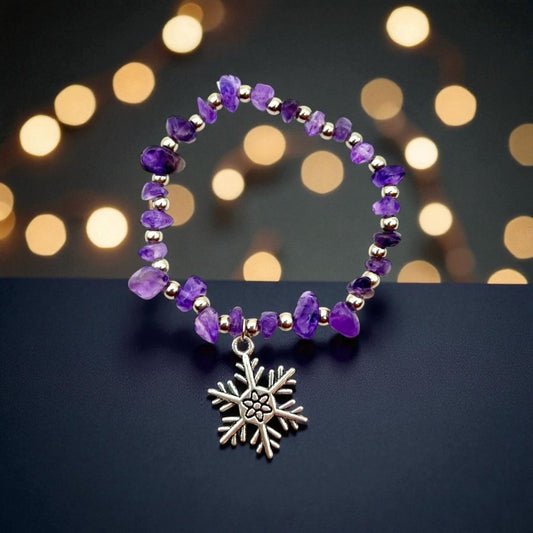 Bracelet en Améthyste Naturelle – Flocon de Neige Porte - Bonheur - Pierre porte - bonheur