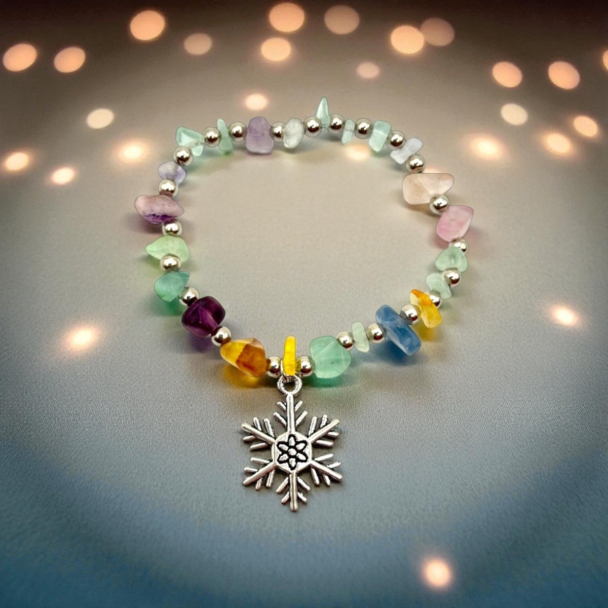 Bracelet en Pierres Naturelles Multicolores – Flocon de Neige Porte - Bonheur - Pierre porte - bonheur