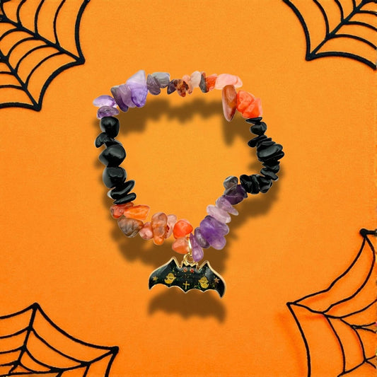 Bracelet Halloween en Agate Rouge, Améthyste & Obsidienne - Pierre porte - bonheur