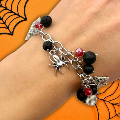 Bracelet Halloween Pierres de Lave & Décorations Métalliques - Pierre porte - bonheur