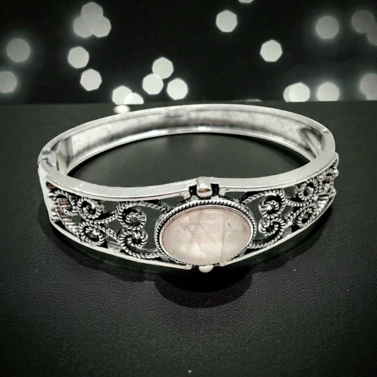 Bracelet Métal Quartz Rose - Pierre porte - bonheur