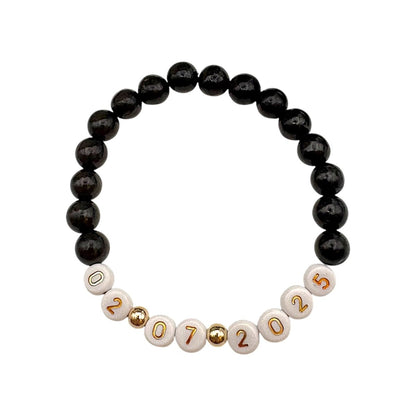 Bracelet Personnalisé en Onyx Naturel – Date Gravée - Pierre porte - bonheur