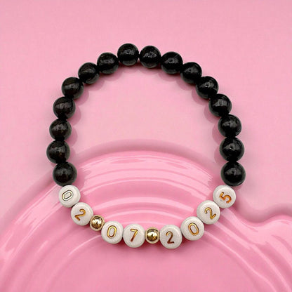 Bracelet Personnalisé en Onyx Naturel – Date Gravée - Pierre porte - bonheur