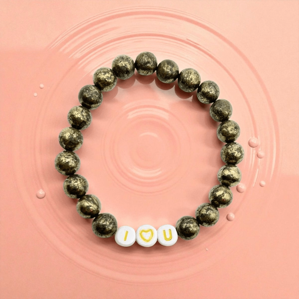 Bracelet Personnalisé en Pyrite “I Love You” – Énergie, Confiance et Amour - Pierre porte - bonheur