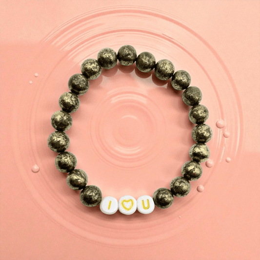Bracelet Personnalisé en Pyrite “I Love You” – Énergie, Confiance et Amour - Pierre porte - bonheur