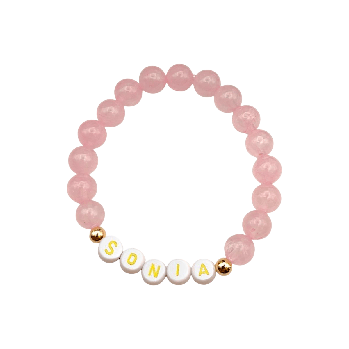 Bracelet Personnalisé en Quartz Rose Naturel – Votre Prénom ou Message Unique - Pierre porte - bonheur