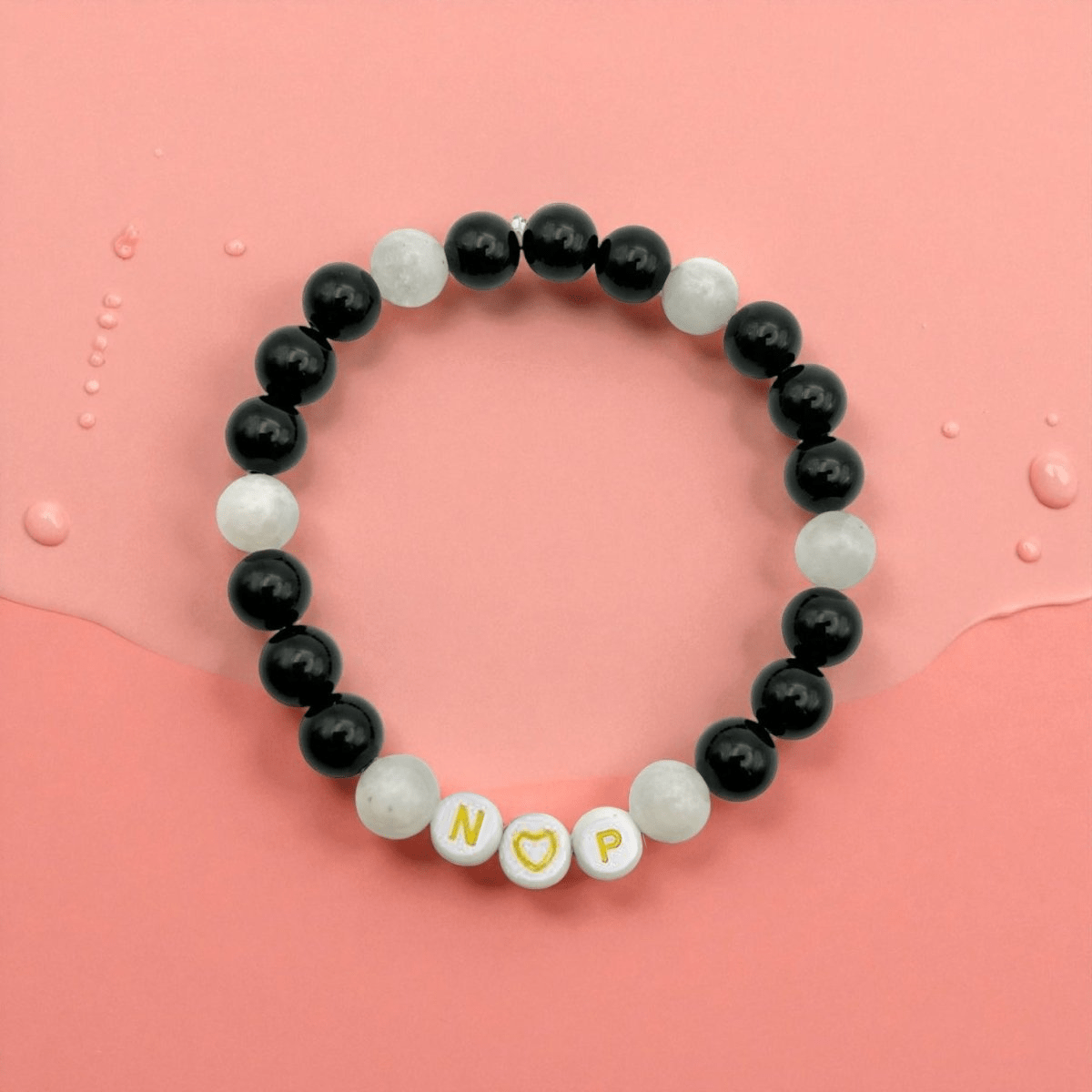 Bracelet Personnalisé Onyx & Pierre de Lune Arc - en - Ciel – Protection, Force et Intuition - Pierre porte - bonheur