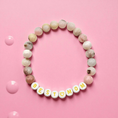 Bracelet Personnalisé Opale Naturelle “Best Mom” – Douceur, Tendresse et Amour - Pierre porte - bonheur