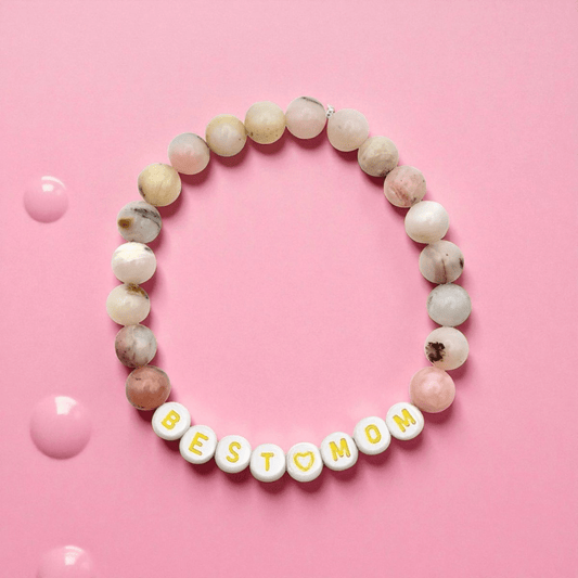 Bracelet Personnalisé Opale Naturelle “Best Mom” – Douceur, Tendresse et Amour - Pierre porte - bonheur