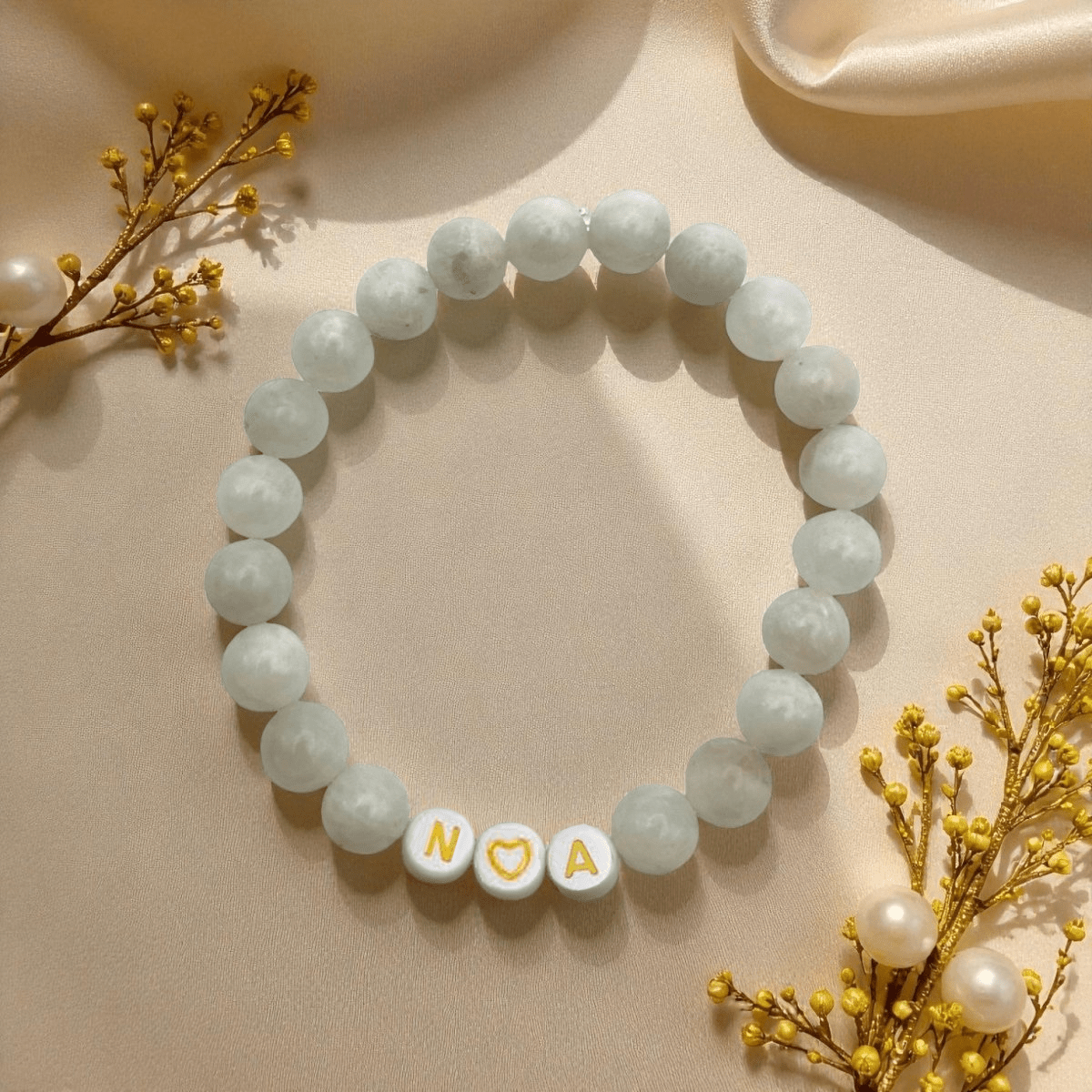 Bracelet Personnalisé Pierre de Lune Arc - en - Ciel – Pierre Naturelle d’Intuition et de Douceur - Pierre porte - bonheur