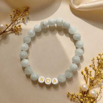 Bracelet Personnalisé Pierre de Lune Arc - en - Ciel – Pierre Naturelle d’Intuition et de Douceur - Pierre porte - bonheur