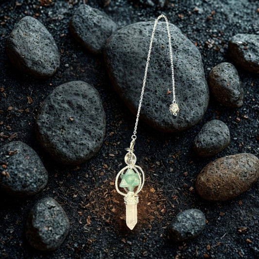 Pendule Divinatoire en Cristal de Quartz et Amazonite - Pierre porte - bonheur
